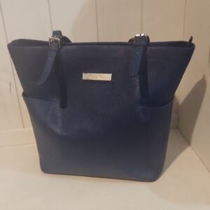 Calvin Klein Blue Structured Tote with Silver Accents